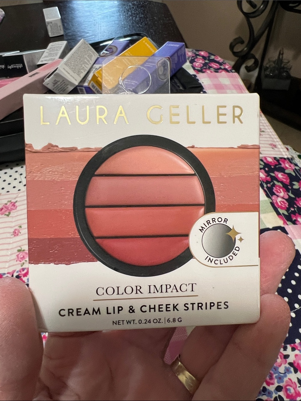 New Laura Geller Color Impact Cream Lip & Cheek Stripes - Pink Multi